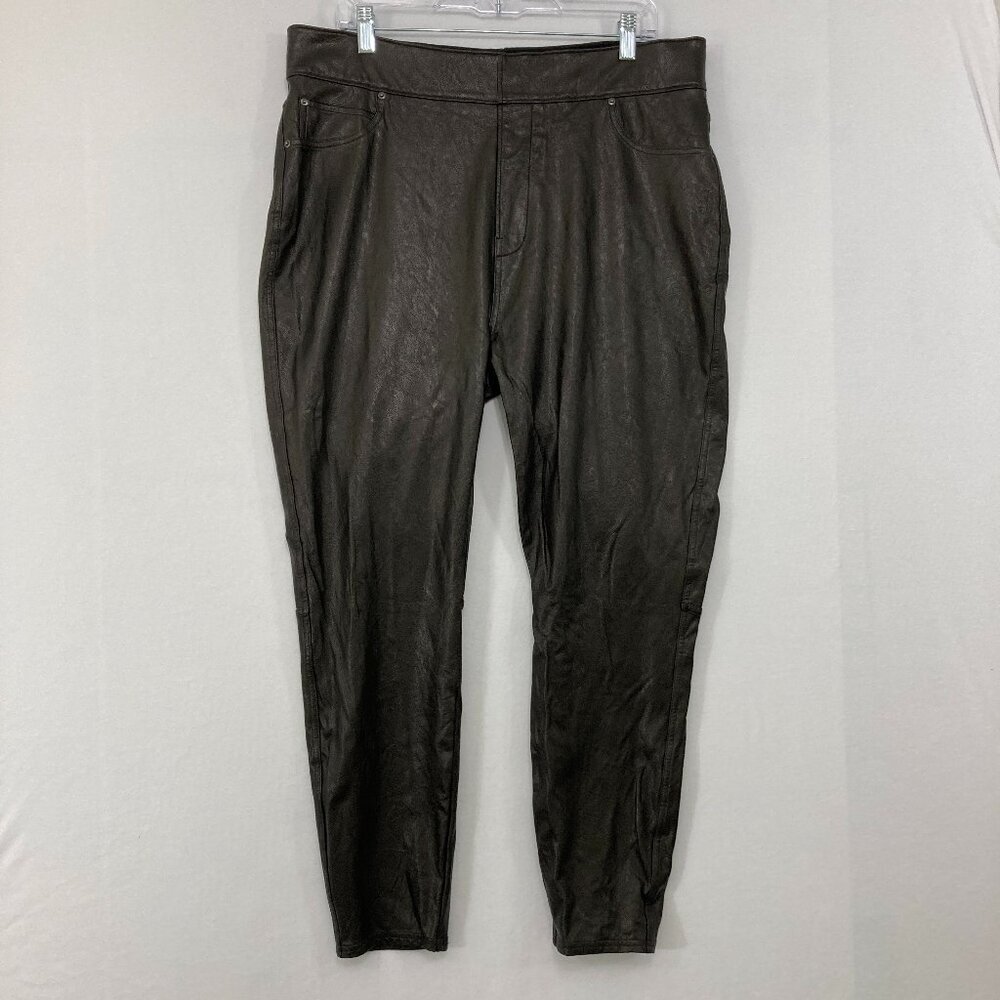 SPANX size 1X Black Faux Leather Ultra Soft Comfy Leggings Skinny Pull-on Pants